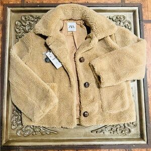Zara Cropped Teddy Coat size M
